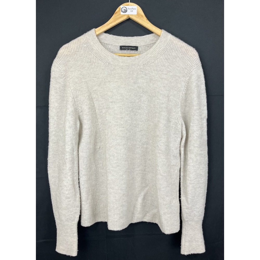 Banana Republic Women M Oatmeal Wool Blend Ribbed Crew Sweater 746579-03
